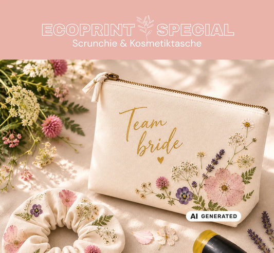 ♥ NEU: Ecoprint Special - Scrunchie und Kosmetiktasche